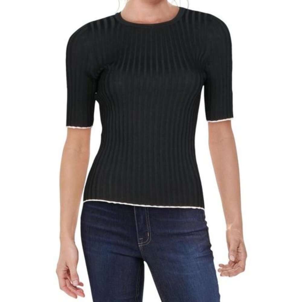 NWT- INC International Concepts Black Ribbed Top Women's Size Small